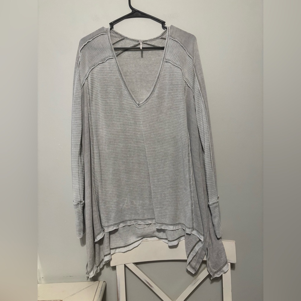 Free People Textured Knit Top in Gray and Olive